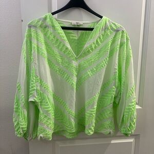 Devotion TWINS Neon Lime Textured V-Neck Top Size Small EUC